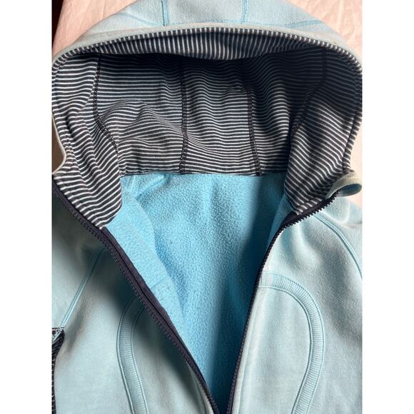 Lululemon Blue Medium Scuba Hoodie Women Striped Full Zip Thumbholes Heavyweight - Picture 8 of 9